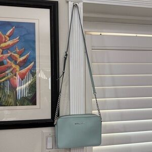 Michael Kors Mint Green Saffiano Leather Jet Set Camera Crossbody Chain Bag